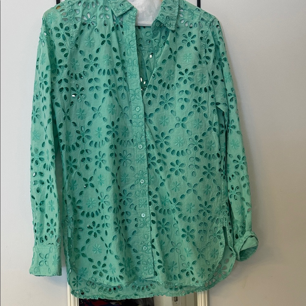 J. Crew Mint Eyelet Blouse